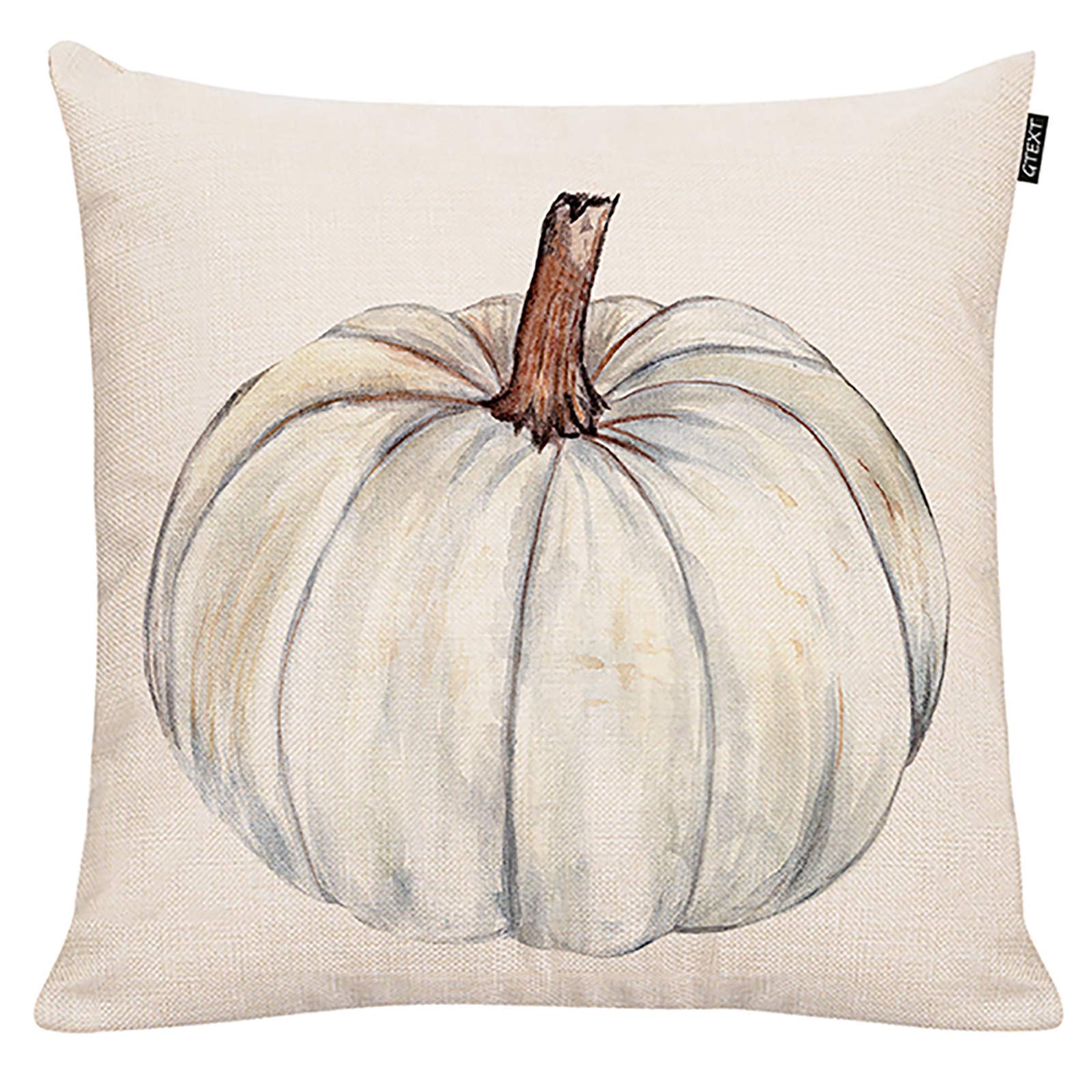 GTEXT Federa Per Cuscino 45x45 Cm – Autunno Con Zucche – Lino Cotone, Cerniera Nascosta – Solo Fodera
