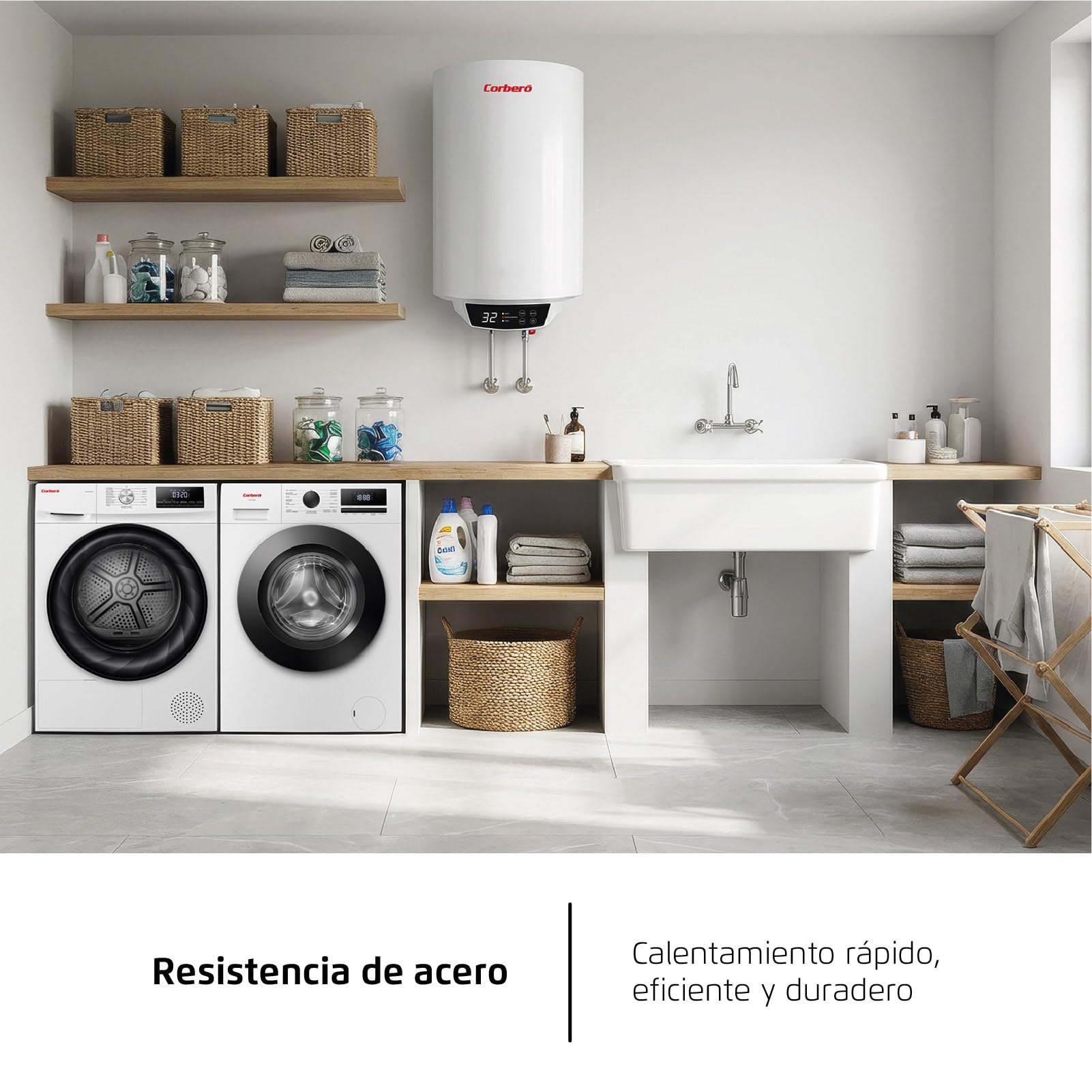Corberó – Termo Eléctrico Digital | CTWBD80 | 72L | 30-75º | Función Smart | Termostato Exterior Regulable | Protección Anticorrosión | Resistencia de Acero | Termómetro exterior| Panel Digital