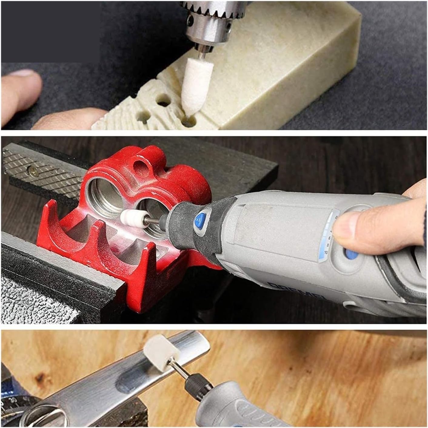 3mm Shank Wool Felt Mounted Polishing Buffing Wheel OD 3-20mm Grinding Head for Drill Rotary Tool(Mix 10pcs,Bullet-Type)