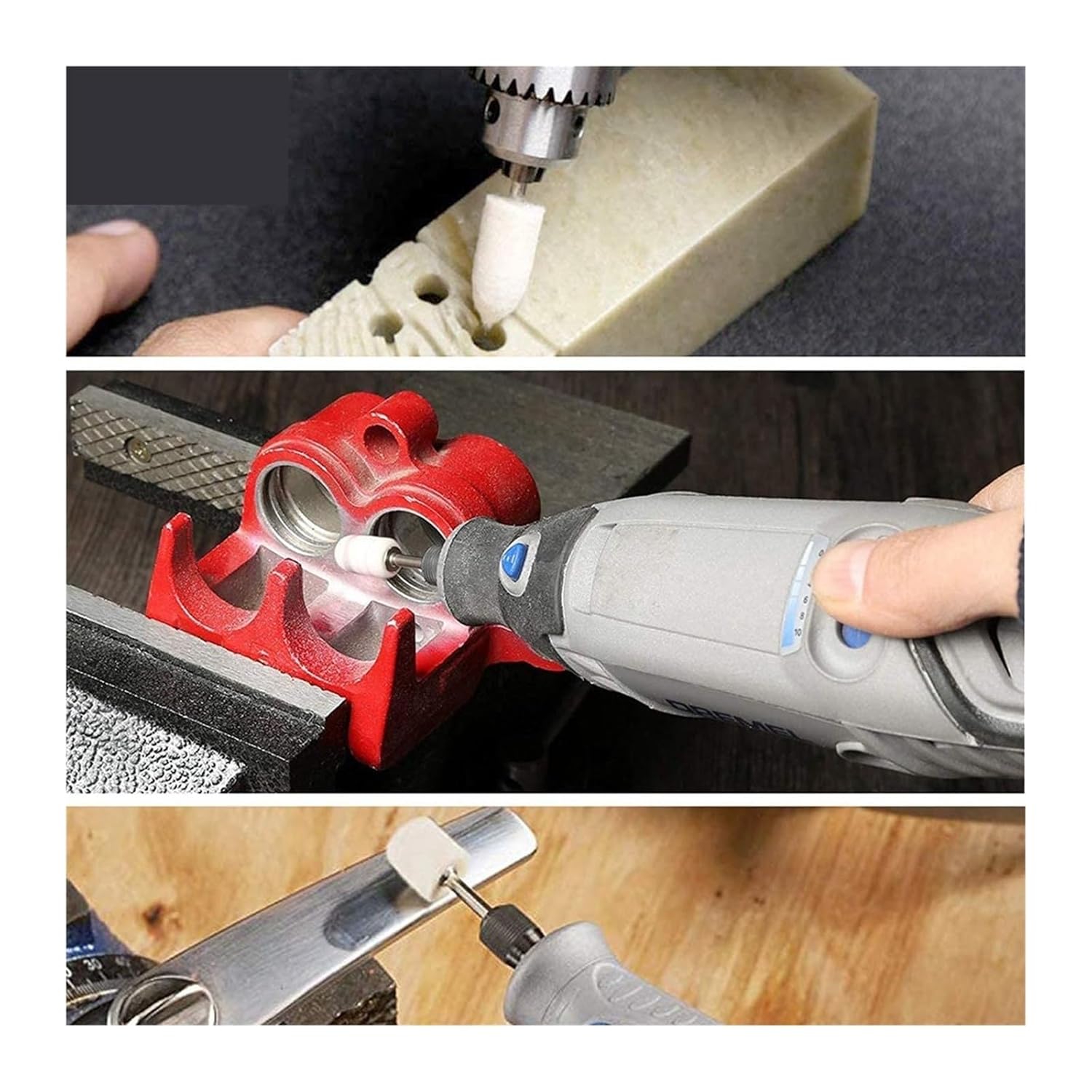 3mm Shank Wool Felt Mounted Polishing Buffing Wheel OD 3-20mm Grinding Head for Drill Rotary Tool(14mm 10pcs,Cylinder-Type)