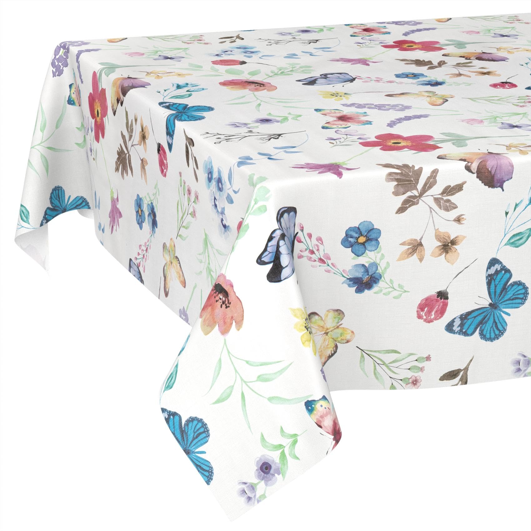 Oilcloth Tablecloth, Washable, Oilcloth, Easy Care, Water-Repellent, Lotus Effect, Garden Tablecloth, Butterflies, 220 x 140 cm, Cut Edge