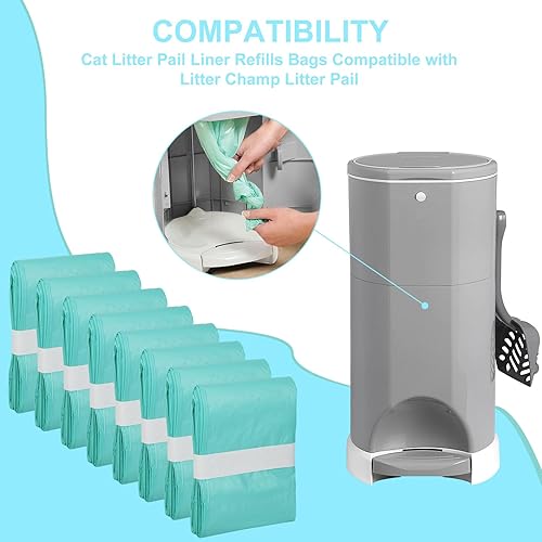 Miniatura 3 de Bolsas de repuesto para cubos de arena para gatos compatibles con cubo de arena de campeón, verde, ligeramente perfumado, paquete de 8