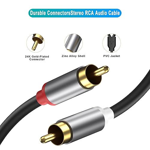 Miniatura 3 de Cable de 0.138 in a RCA, adaptador de audio RCA macho a auxiliar, adaptador de conector de auriculares de sonido de alta fidelidad, carcasa de