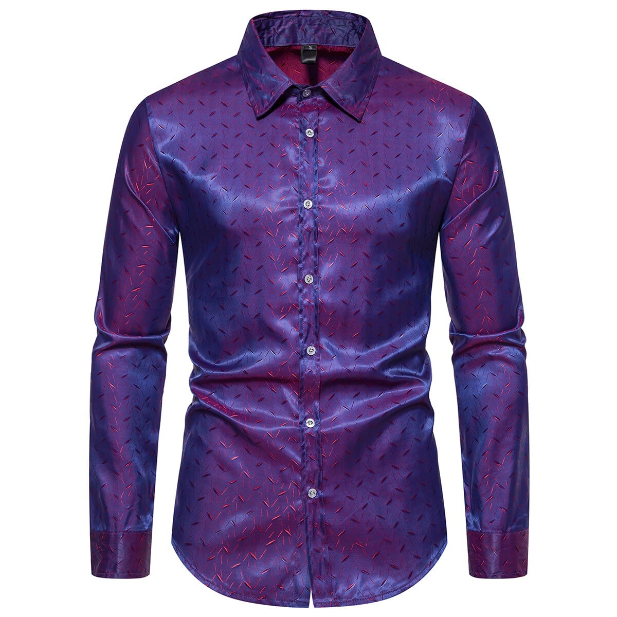BoylandMen's Shiny Luxury Shirt Vintage Jacquard Disco Nightclub Casual Party Slim Fit Long Sleeve Dress Shirt