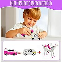Vista 5 de Juguete de auto de unicornio transformador de colisión, 2 autos magnéticos que se transforman en unicornio, juguetes para niños pequeños, divertido