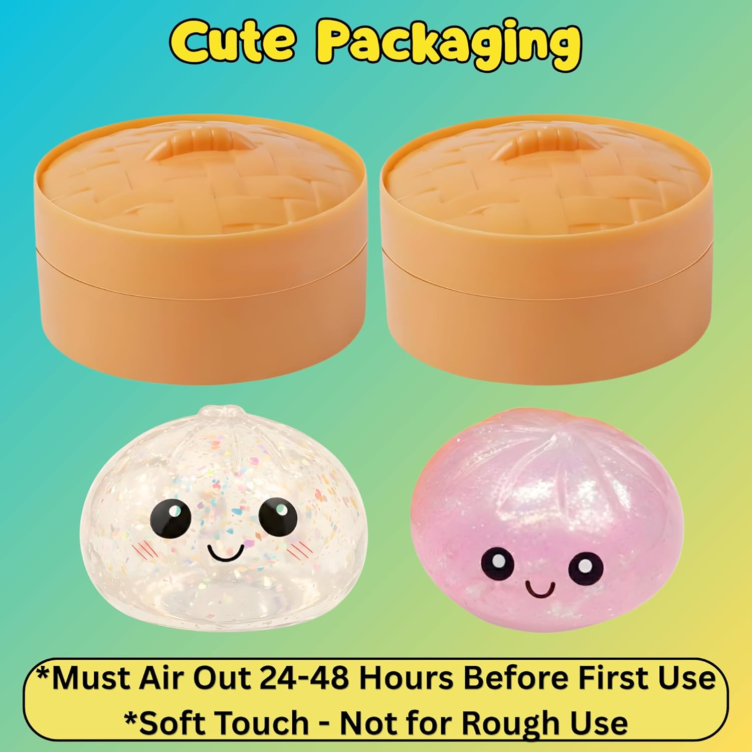Lemoneon Glitter Dumpling Squishy Mystery Box 4 Pcs - 2026 Upgraded Dumplings Squishes for Adults Teens Squeeze Easter Basket Stuffers Smiling White and Pink - Sad Blue - Confused Gold