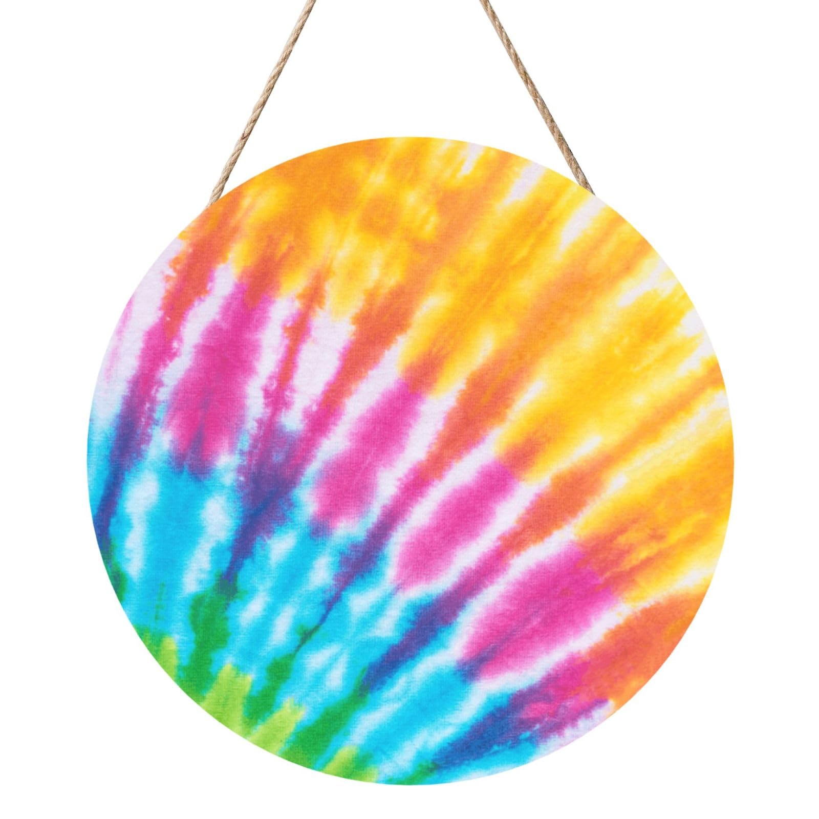 InOmak Colorful Spiral Tie Dye Rainbow, Round Wood Panel Painting 12 in, Wall Hanging Painting For Home