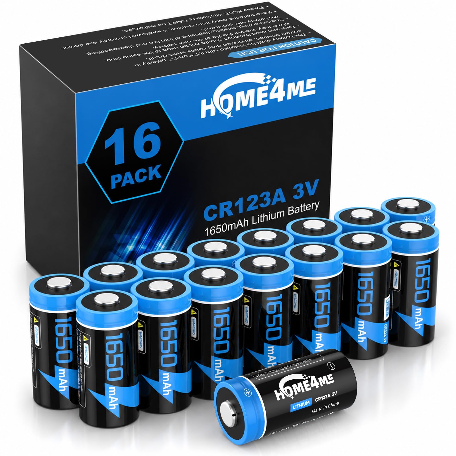 CR123A 3V Lithium Battery, 1650mAh CR123A Lithium Batteries,16-Pack