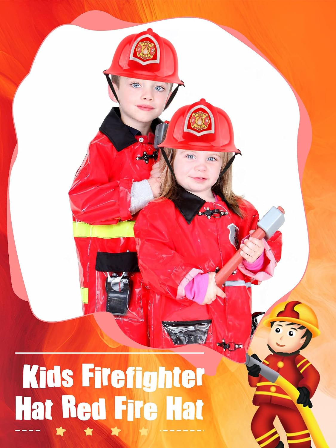 4 Pack Kids Firefighter Hat Children's Helmet Plastic Fire Hats for Kids Birthday Party Halloween Costume Accessories Red