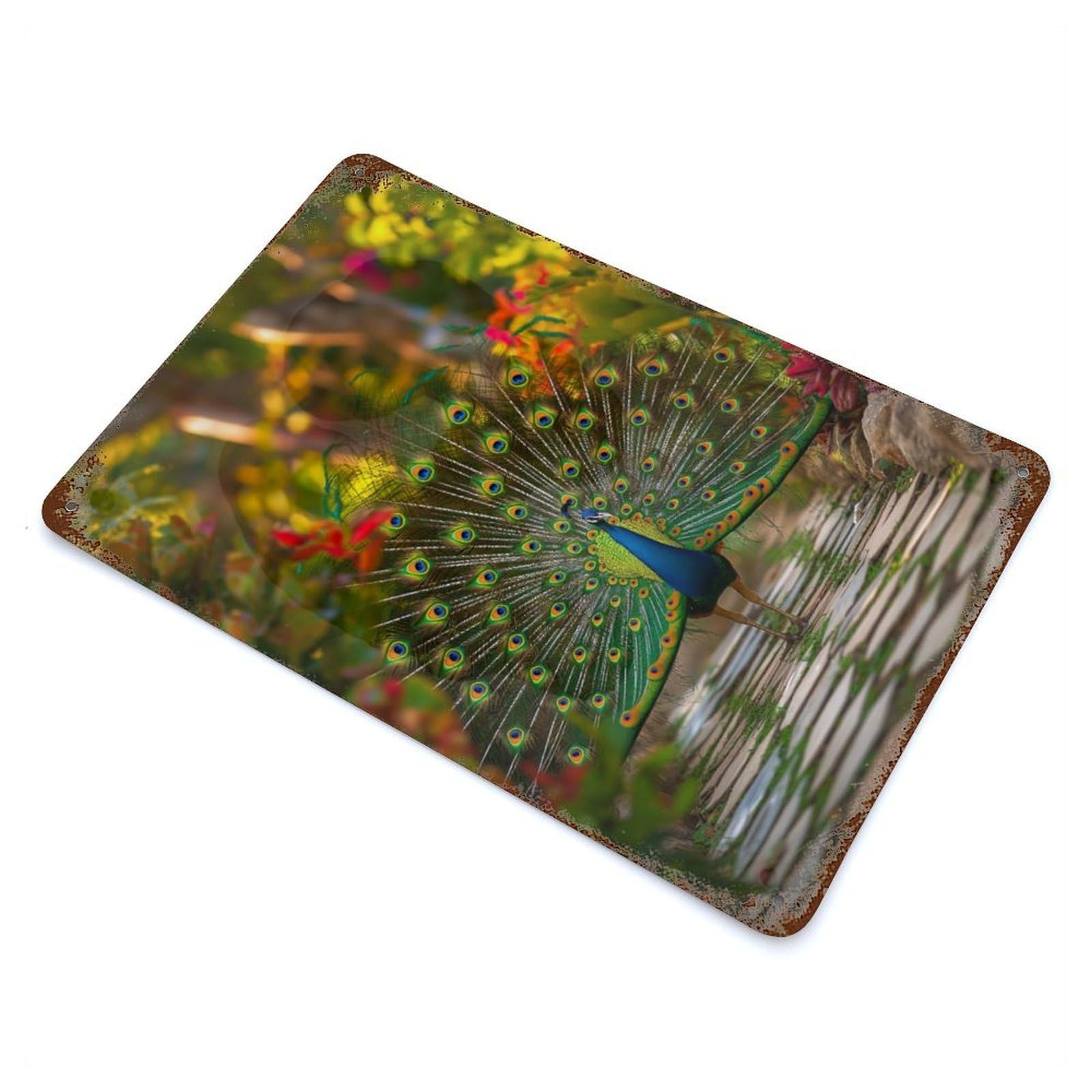 Peacocks Garden Glory Rusty Metal Tin Sign 11.8"x7.9", Shabby Chic Decor for Garage, Bar And Workshop Decor