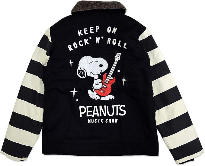 Amazon スカルワークス Skull Works スヌーピーn 1デッキジャケット スカルワークス Pnf 09 刺繍 ミリタリー ブルゾン ピーナッツ アウター ブラック ボーダー M コート ジャケット 通販