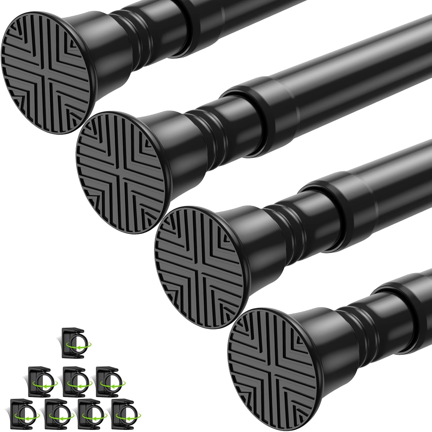 4Pack Small Tension Rods 16-38Inch Black Tension Rod Adjustable Curtain Rod No Drilling Spring Rods for Windows Short Tension Rods for Doorway,Closet,Window