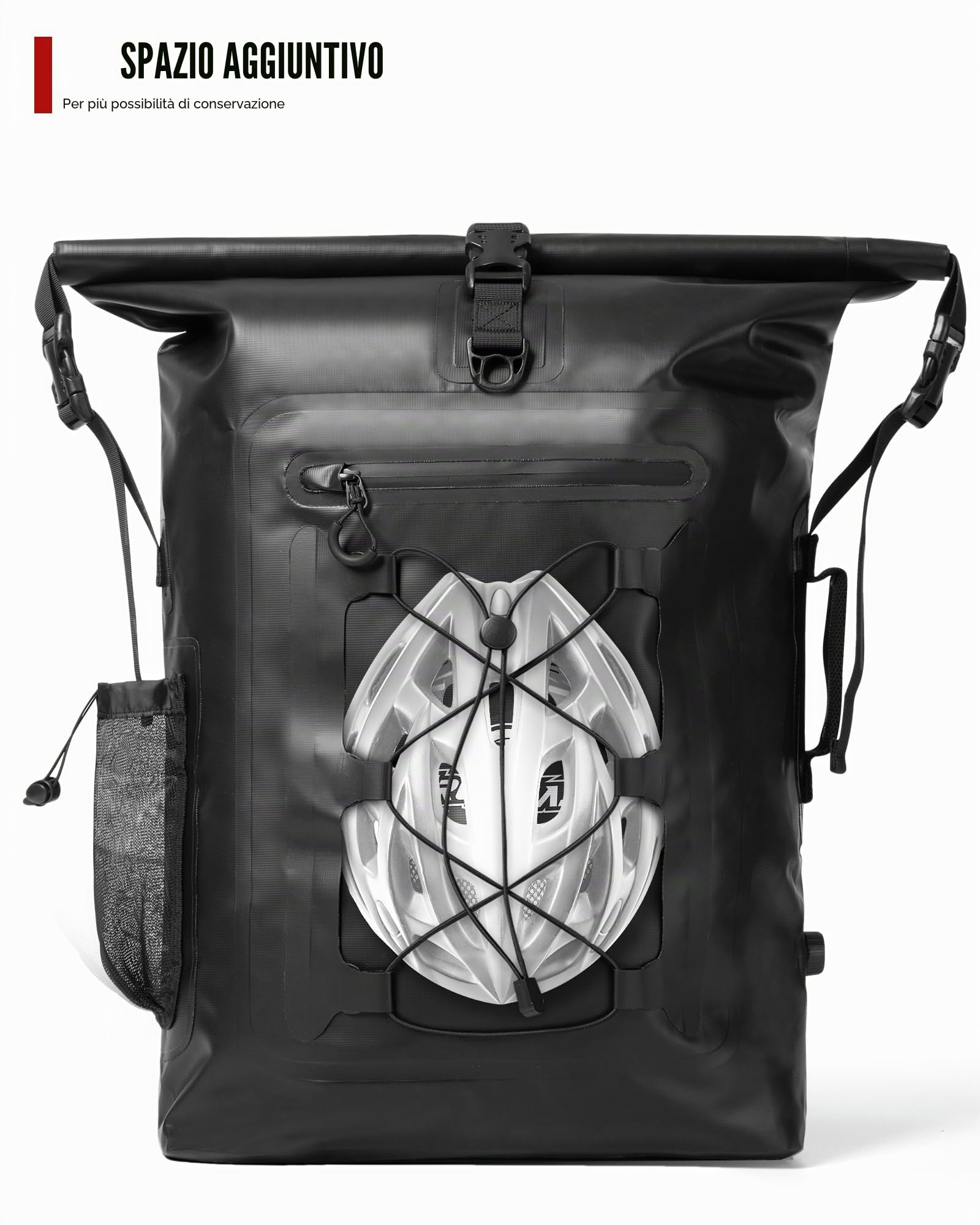 Grapelet Zaino moto impermeabile 40L utilizzabile per biciclette con spallacci removibili con tasche laterali PVC500D nero pioggia neve e protezione fango