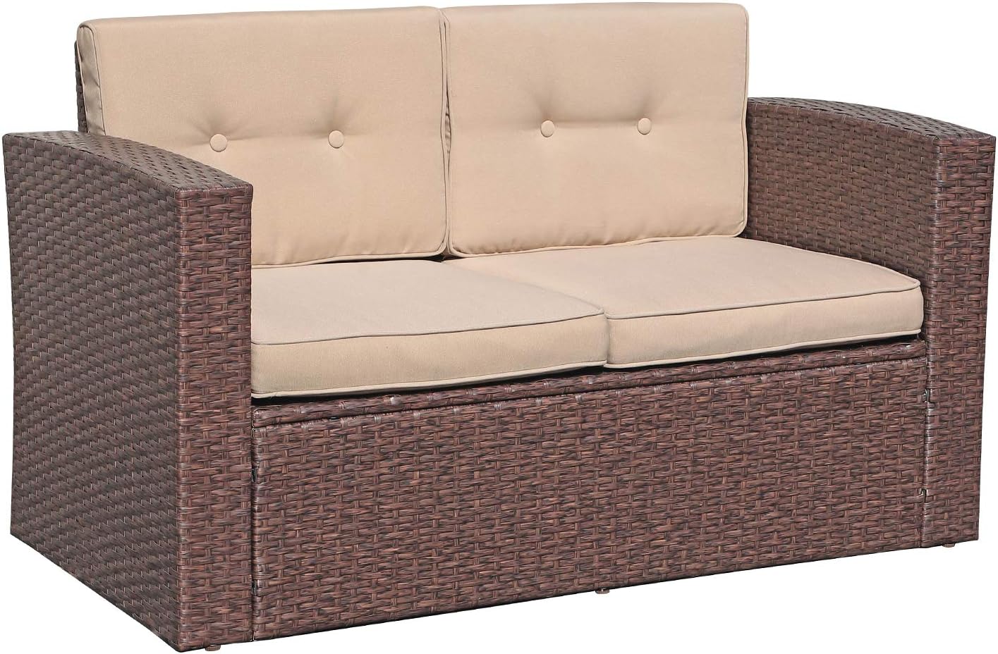 Super Patio Outdoor Wicker Loveseat Patio Furniture, Rattan Corner Sofa Chair with Beige Cushions, Additional Seats for Sectional Sofa Set, Porch and Poolside, Espresso Brown : Patio, Lawn & Garden