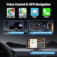 Vista 4 de Apple Carplay portátil de 7 pulgadas, pantalla táctil inalámbrica de doble DIN, compatible con Apple Carplay y Android Auto, estéreo para automóvil