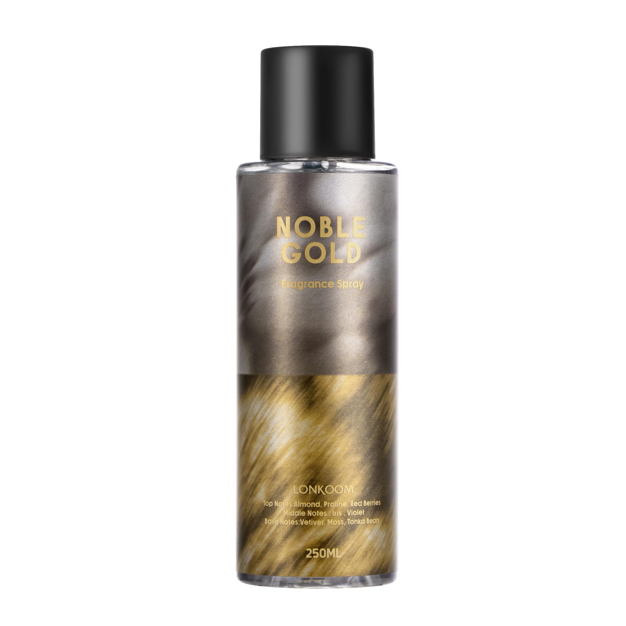 Lonkoom Noble Gold Body Mist for Women, 8.4 fl oz/250ml Body and Hair Fragrance Spray Long-Lasting, Oriental Floral Notes of Almond, Praline, Red Berries, Iris, Violet, Vetiver, Moss, Tonka Bean
