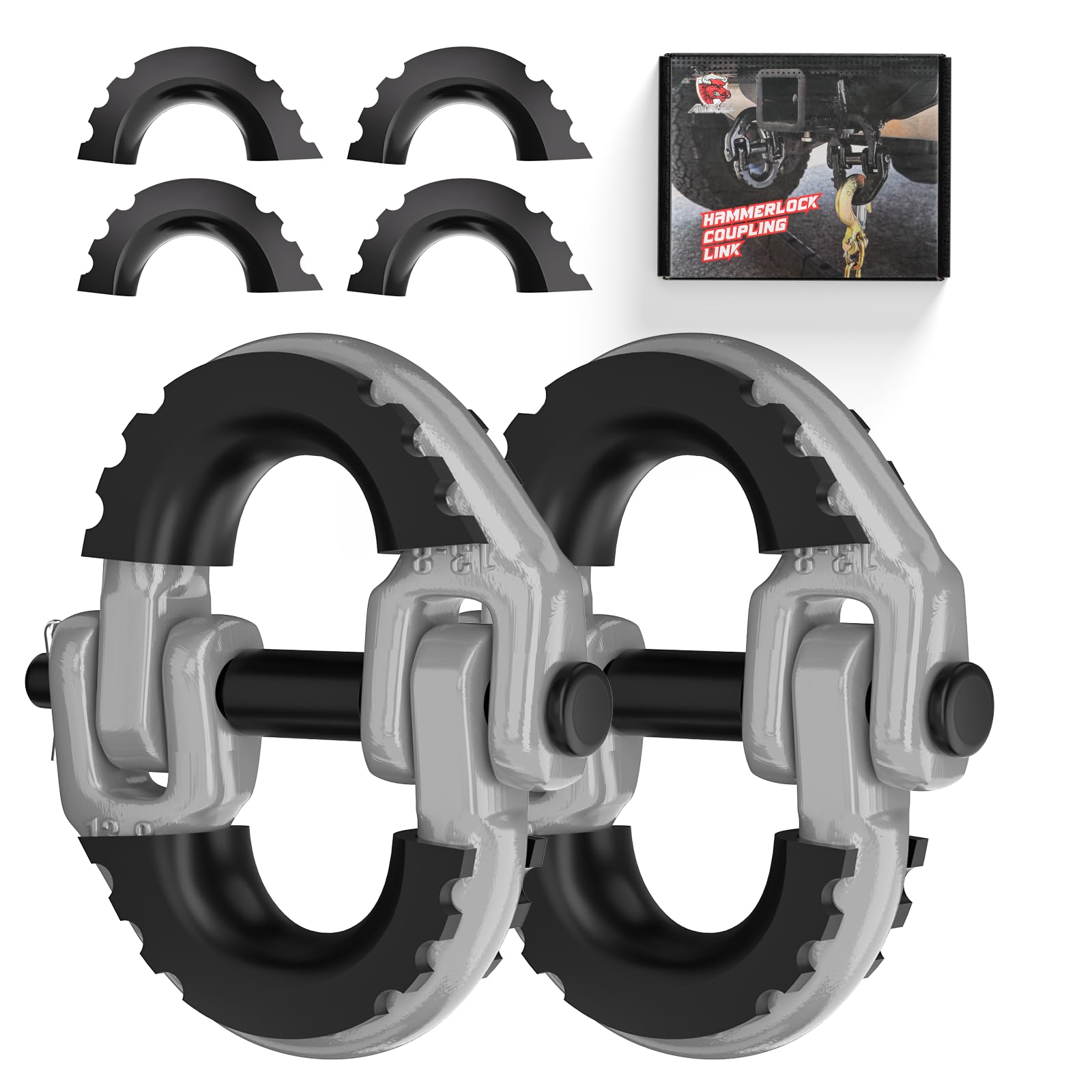 2 Pack 1/2" Safety Chain Connector Link, G80 Tow Hitch Hammerlock Coupling Link, Tow Chain Connector with 12000 lbs Loading (Gray)