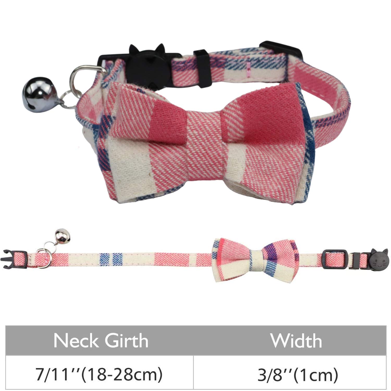 WDPAWS Cat Collar Breakaway with Bell and Bow Tie Safety Buckle Plaid Pattern Adjustable 7-11 inches for Kitten Cats (Pink)