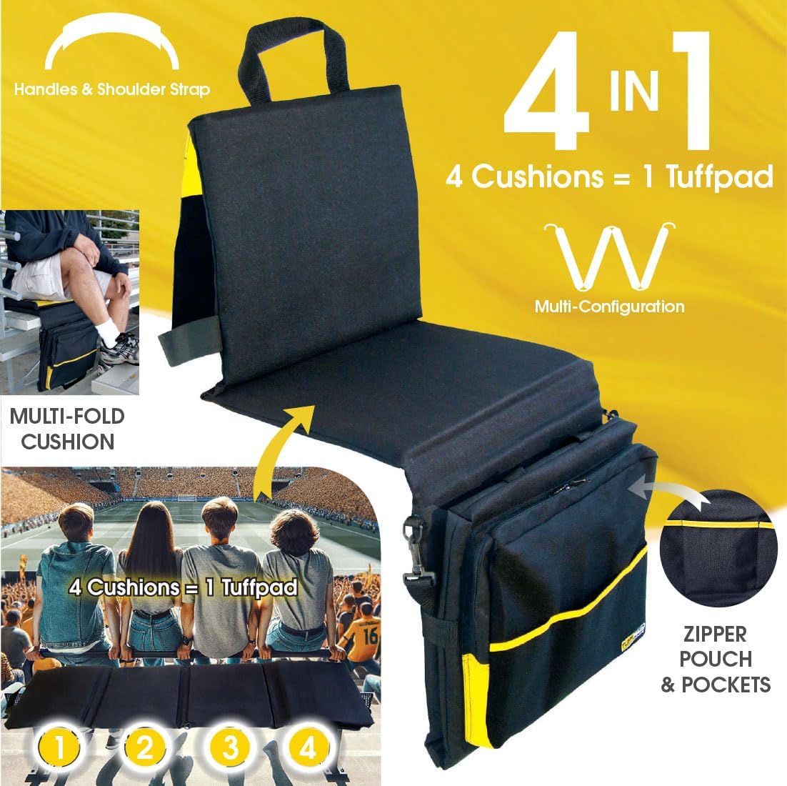 4-in-1 Work Cushion & Tool Bag – Knee Pad, Seat Cushion, Back Support for Construction, Plumbing, Gardening | Foldable Heavy Duty TUFFPAD