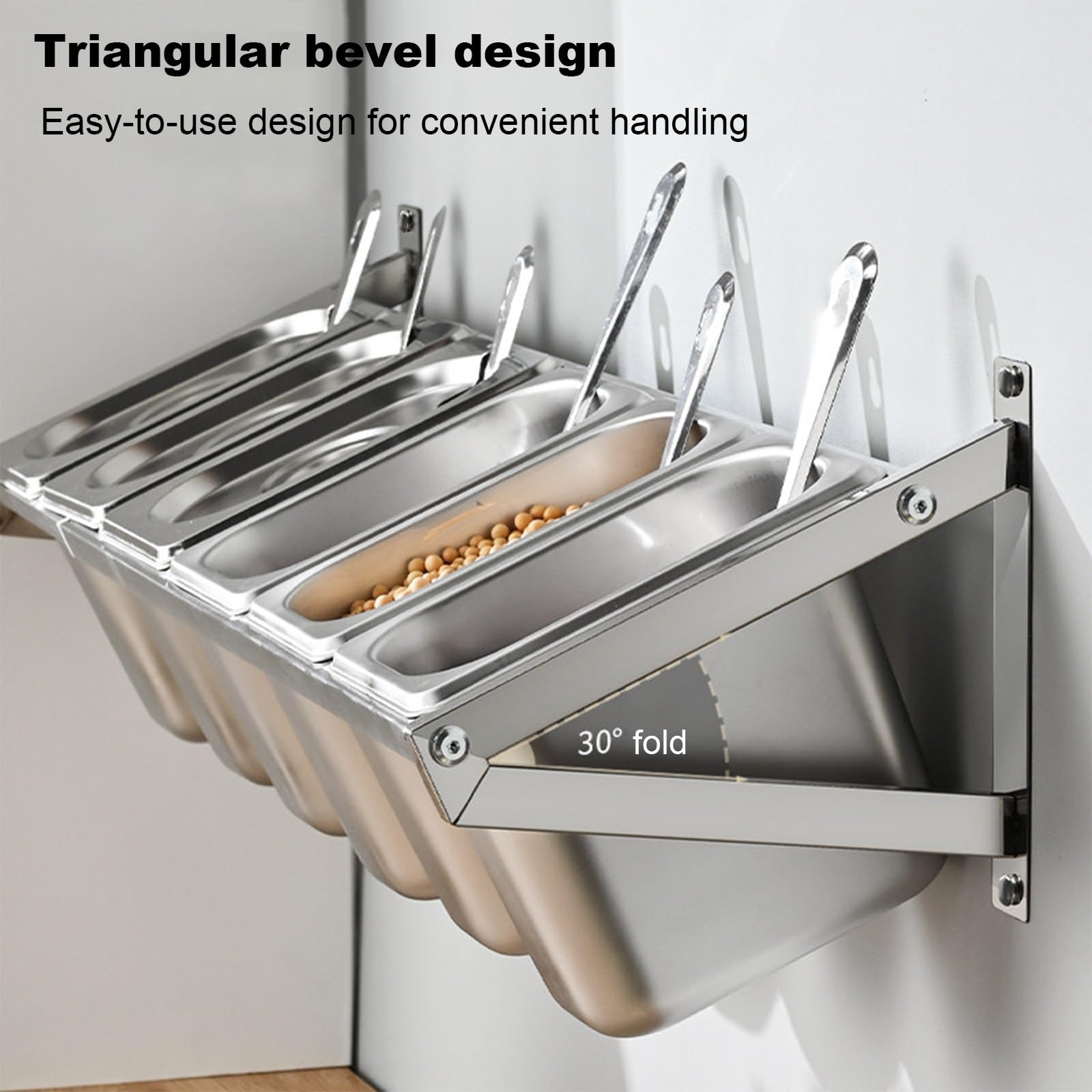 Boîte épices murale gain de place amovible rangement, bocaux épices inox couvercle cuillère, bac gastro inox set pots pour restauration/cuisine, bacs GN, access pizza(6 Grids)