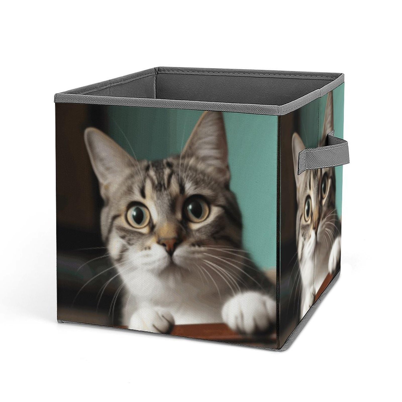 JTREHY A Curious Cat Storage Bins Sturdy Large Capacity Folding Sorting Boxes Convenient Stable Storage Box Collapsible Fabric Storages Cubes Organizer with Handles