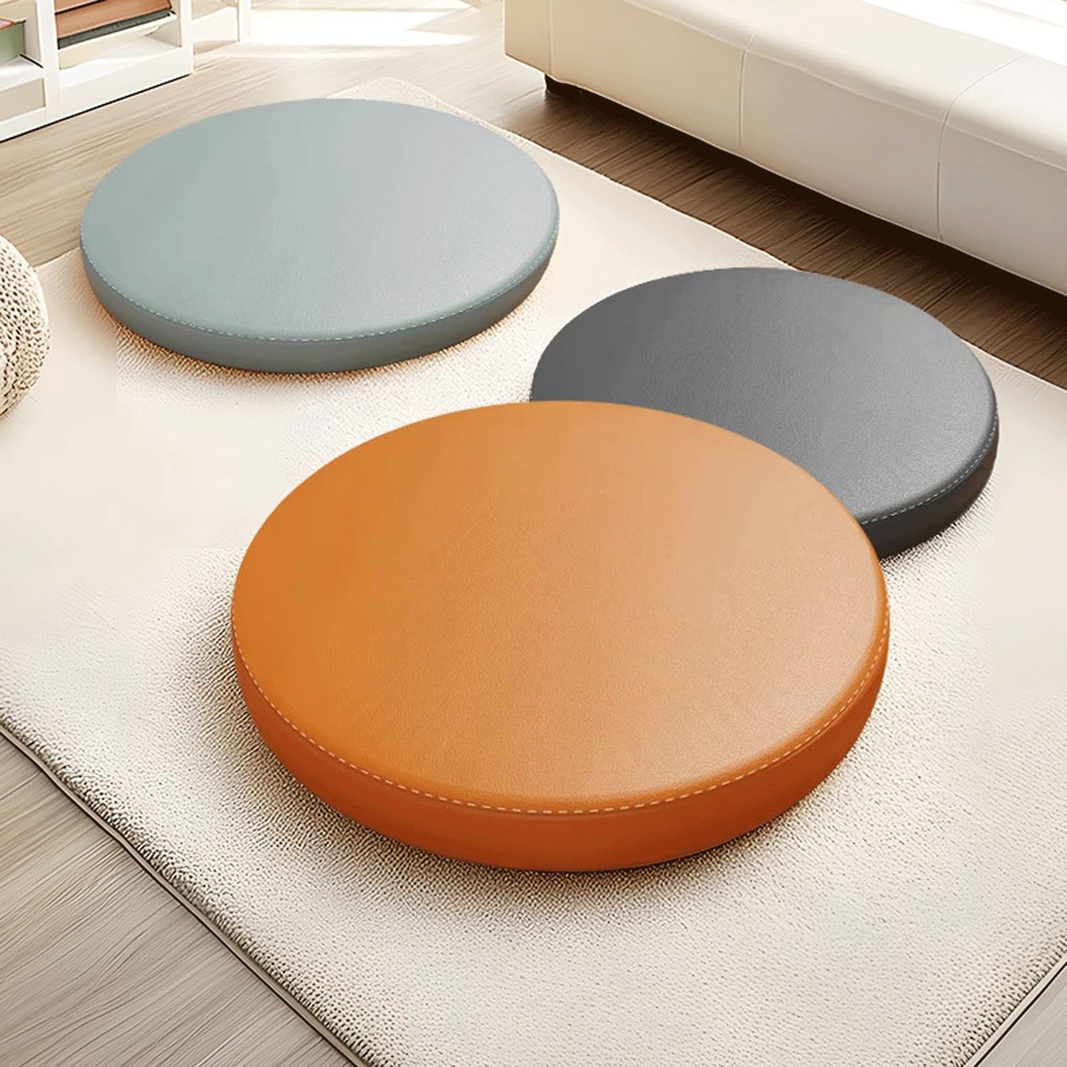 防水ラウンドフェイクレザーメモリーフォームシートクッション - 滑り止めダイニング＆バースツールパッド、家庭、学校、庭用 - 直径3