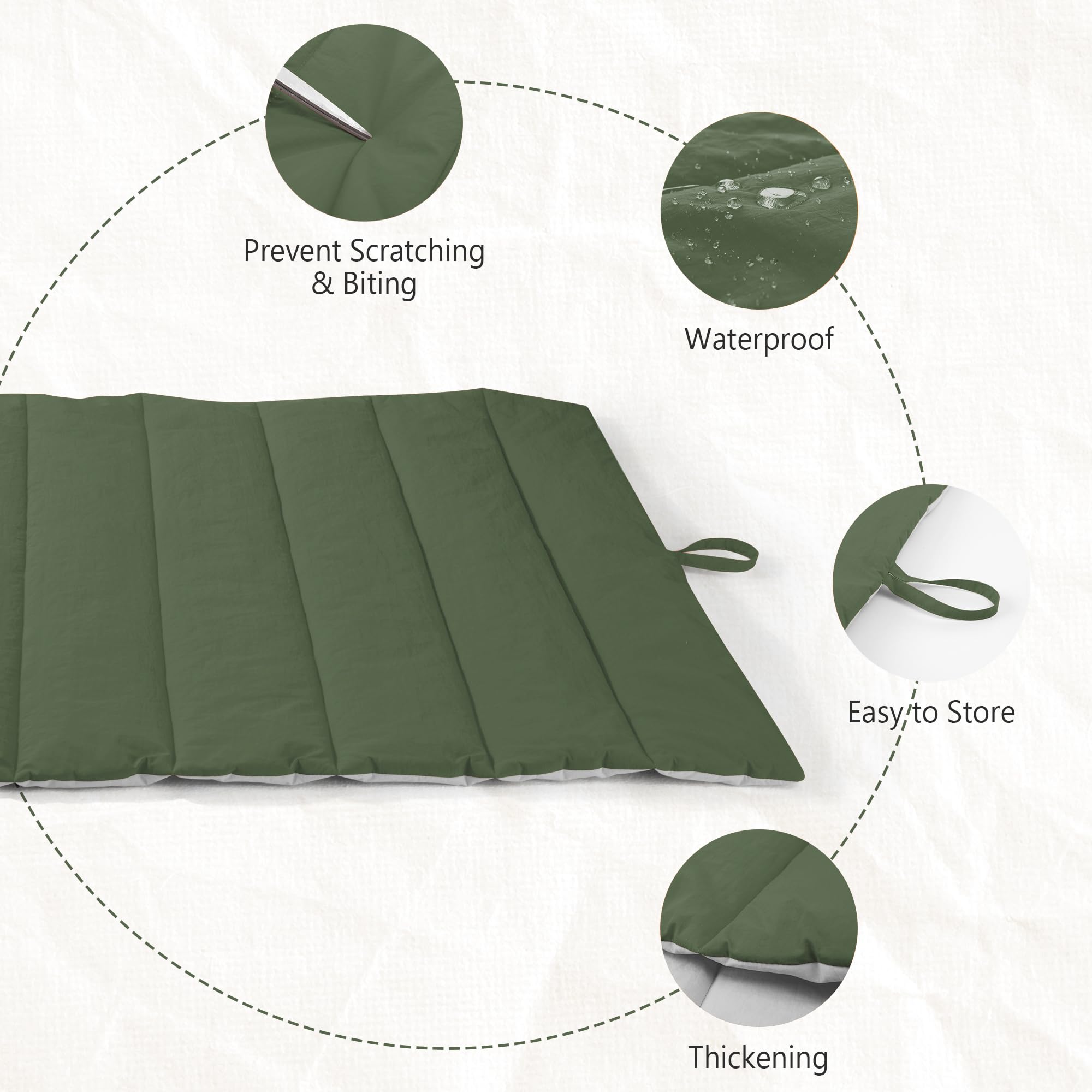 UNIKOME Cuccia Cane Grande per Interno e Esterno, Cuscino Cane Impermeabile, Facile da Lavare, Pieghevole, Resistente Materassino Cani/Gatto/Pet per Viaggi All'aperto (Verde+Grigio, 110x68cm)