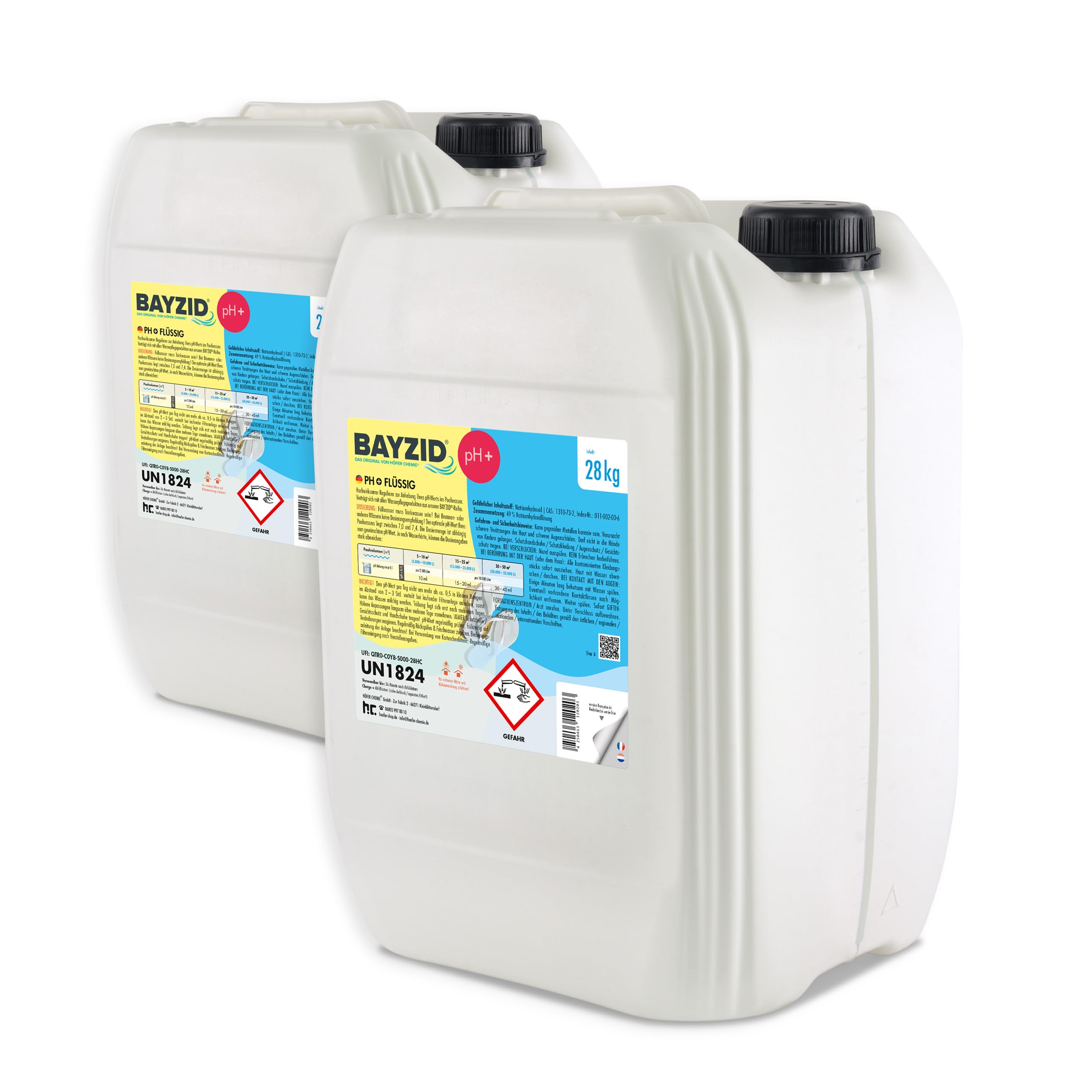 AYZID® pH Plus Liquide - Augmenteur de pH pour Piscine - Bidon de 2 x 28 kg - Compatible Tous Traitements - Qualité Pure et Stable