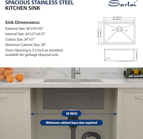 Miniatura 255 de Sarlai Fregadero de cocina de montaje inferior 21 x 19 pulgadas, repisa de fregadero de barra de montaje inferior, estación de trabajo, cuenco Acero