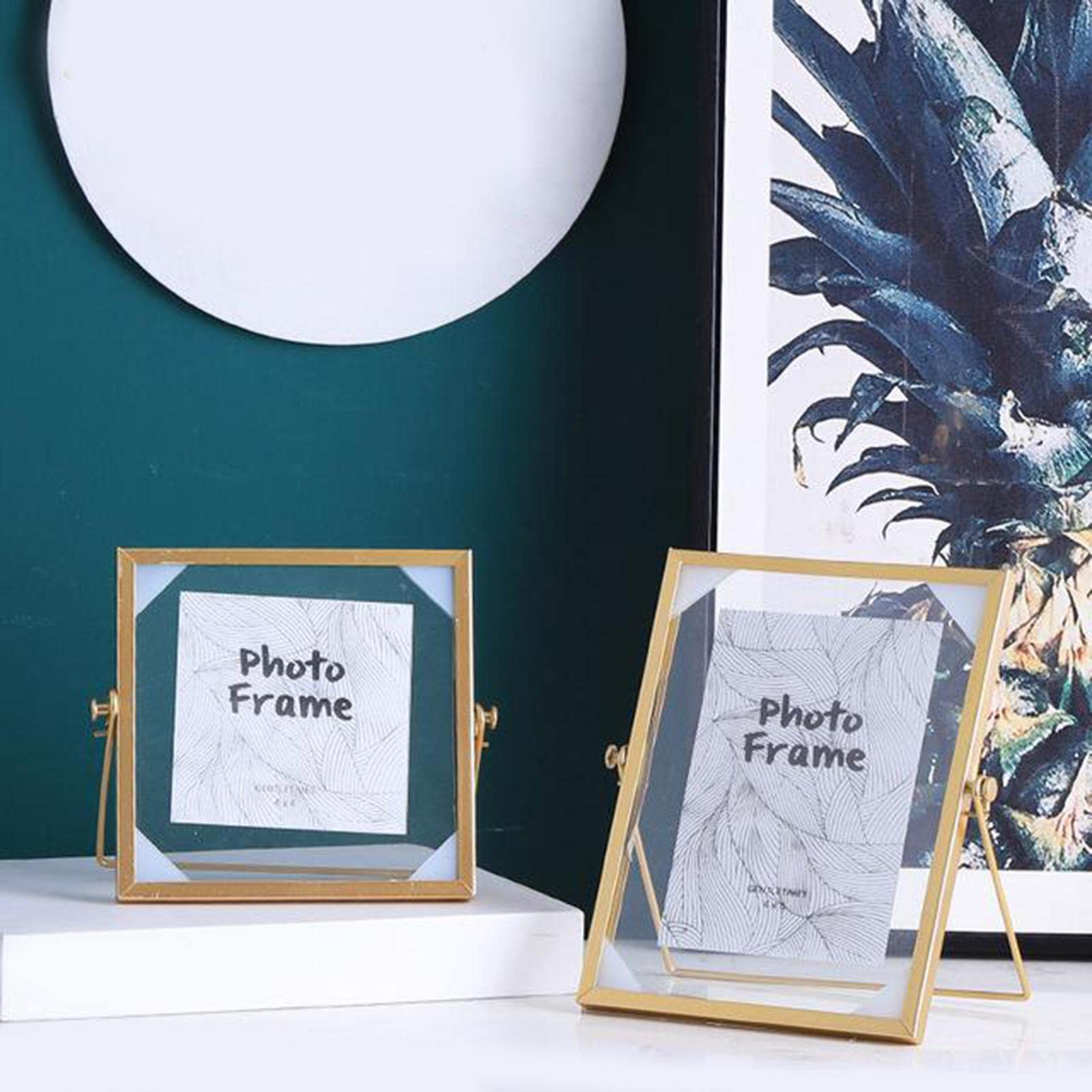 JDJUBOA Picture Frames,Pictures Sleek Glass Standalone Photo Holder, Gold, 4 inch