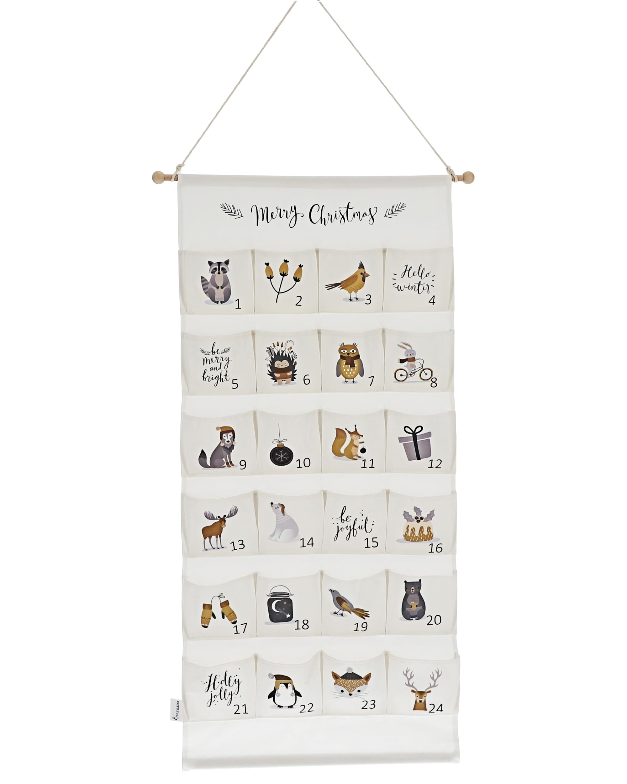 Adventskalender zum Befüllen, Kinder, Stoff, Alternative zu Tüten, groß xxl, Holz, Idee für Weihnachten 2025, hängend, Wandkalender, Wandteppich, wiederverwendbar, für Mädchen Jungs [Weiß]