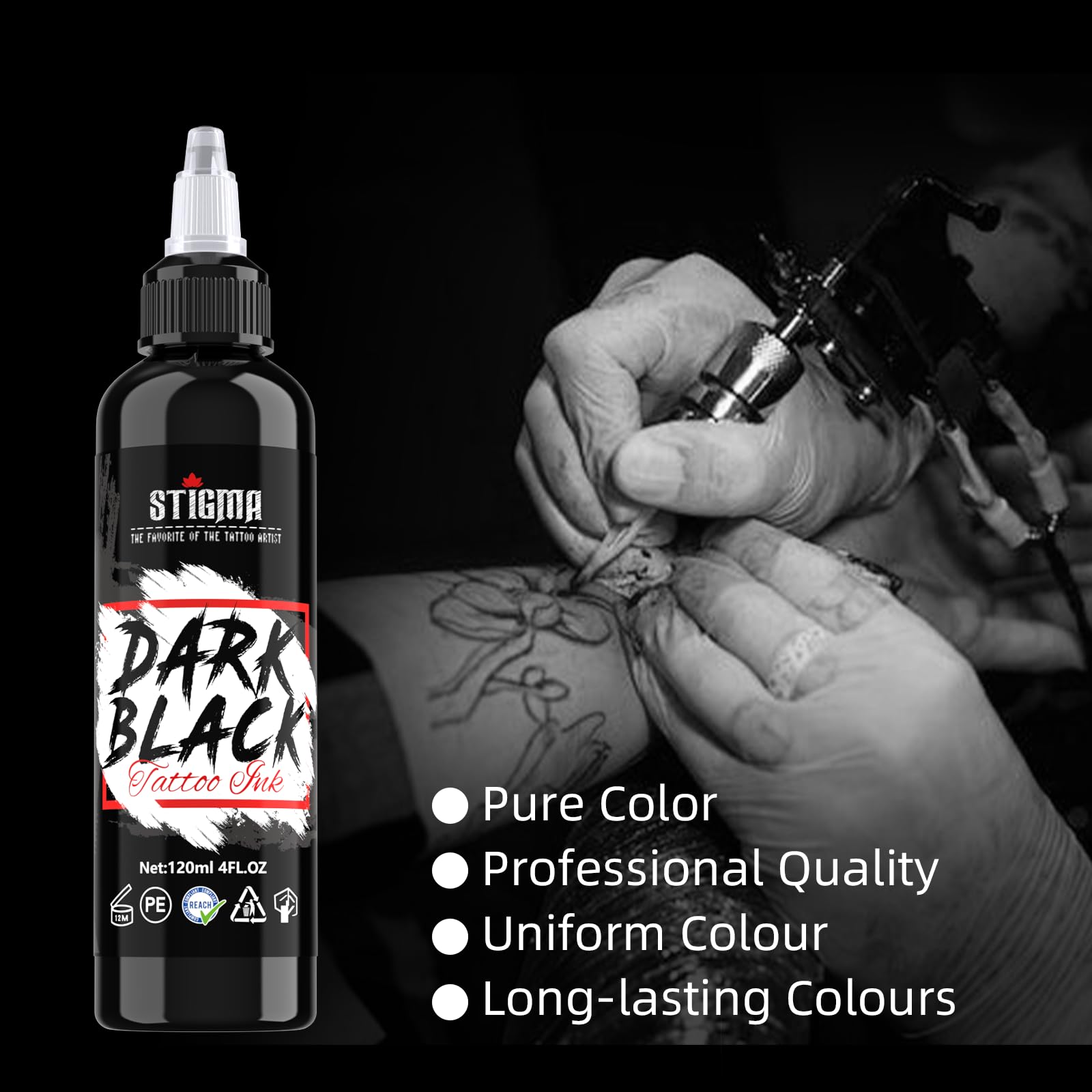 STIGMA 4oz/120ml Tattoo Ink Dark Black Permanent Tattoo Pigment Professional Supply for Lining & Shading - Image 2