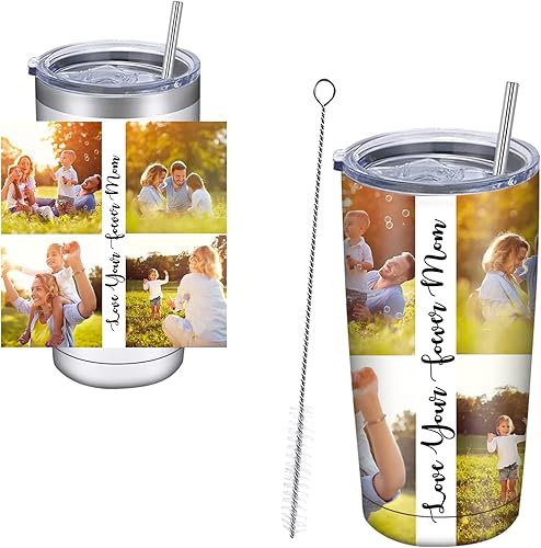 Vaso personalizado con nombres de imagen, tapa y pajilla, taza de café personalizada de 20 onzas, vasos aislados personalizados, acero inoxidable,