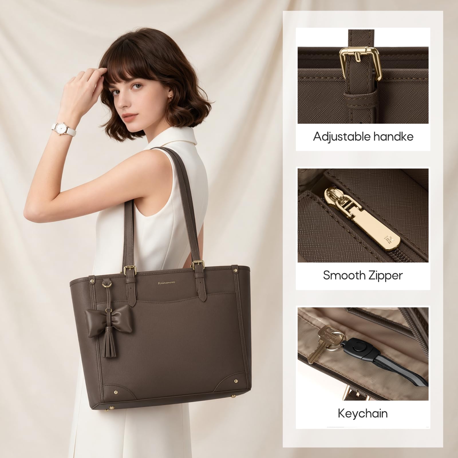 RAINSMORE Bolsas de mano para mujer bolso portátil grande