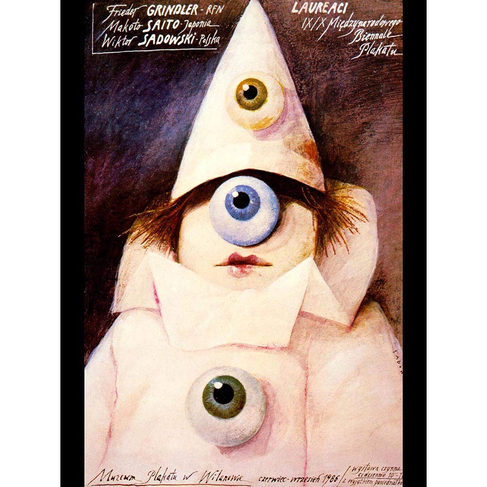Wee Blue Coo Advert Exhibition Museum Laureate Poland Pierrot Clown Eyeball Art Print Poster Wall Decor 12X16 Inch
