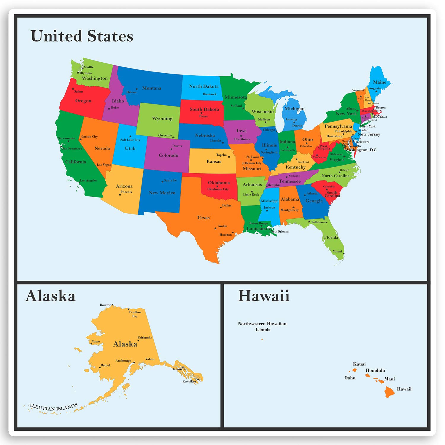 Destination Vinyl Ltd Multi 1 X 20Cm United States Map Vinyl Stickers - Usa Alaska Hawaii Sticker #34769 (20Cm)
