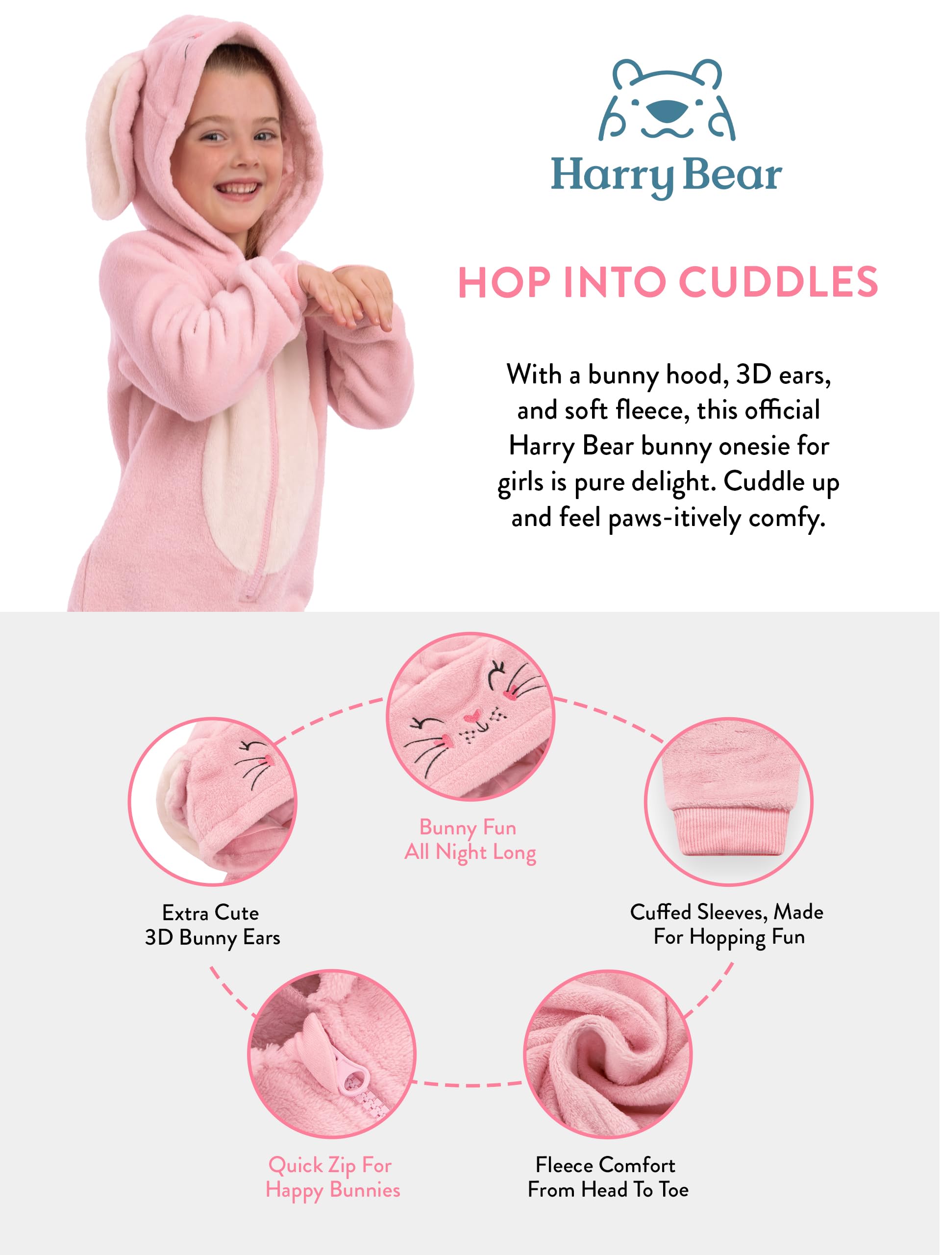 Harry Bear Combinaison Pyjama Enfant A Capuche Ours Lapin Ou Dinosaure en Polaire Douce avec Fermeture Eclair Pyjama Tout