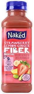 Naked Fiber Smoothie Strawberry Lemon Ginger, 15.2 fl oz Bottle - Real Fruit Juice Smoothie with 9g Fiber, Good Source of Fiber for Gut Health, No Preservatives Added, Gluten Free