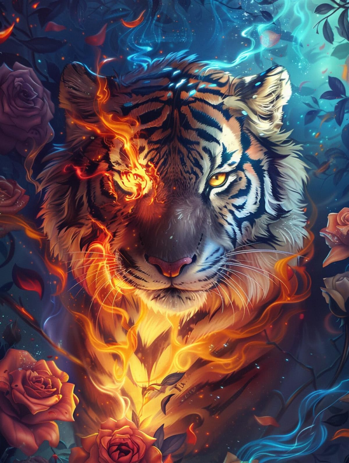 Canevas tigre et fleurs kit tapis point noué à faire pour s'évader par l'art