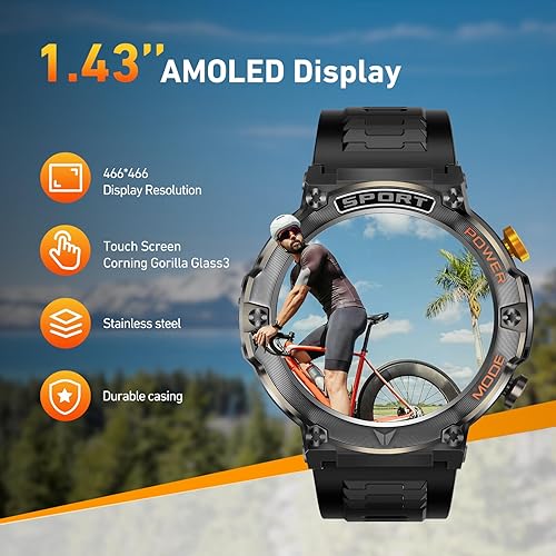 Miniatura 2 de Reloj inteligente militar para hombre, pantalla AMOLED HD de 1,43 pulgadas (respuesta/hacer llamada) Batería de 420 mAh Relojes inteligentes IP68
