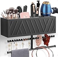 Vista 8 de Soporte rústico para secador de pelo montado en la pared, organizador de herramientas y accesorios de peinado, suministros de baño y herramientas