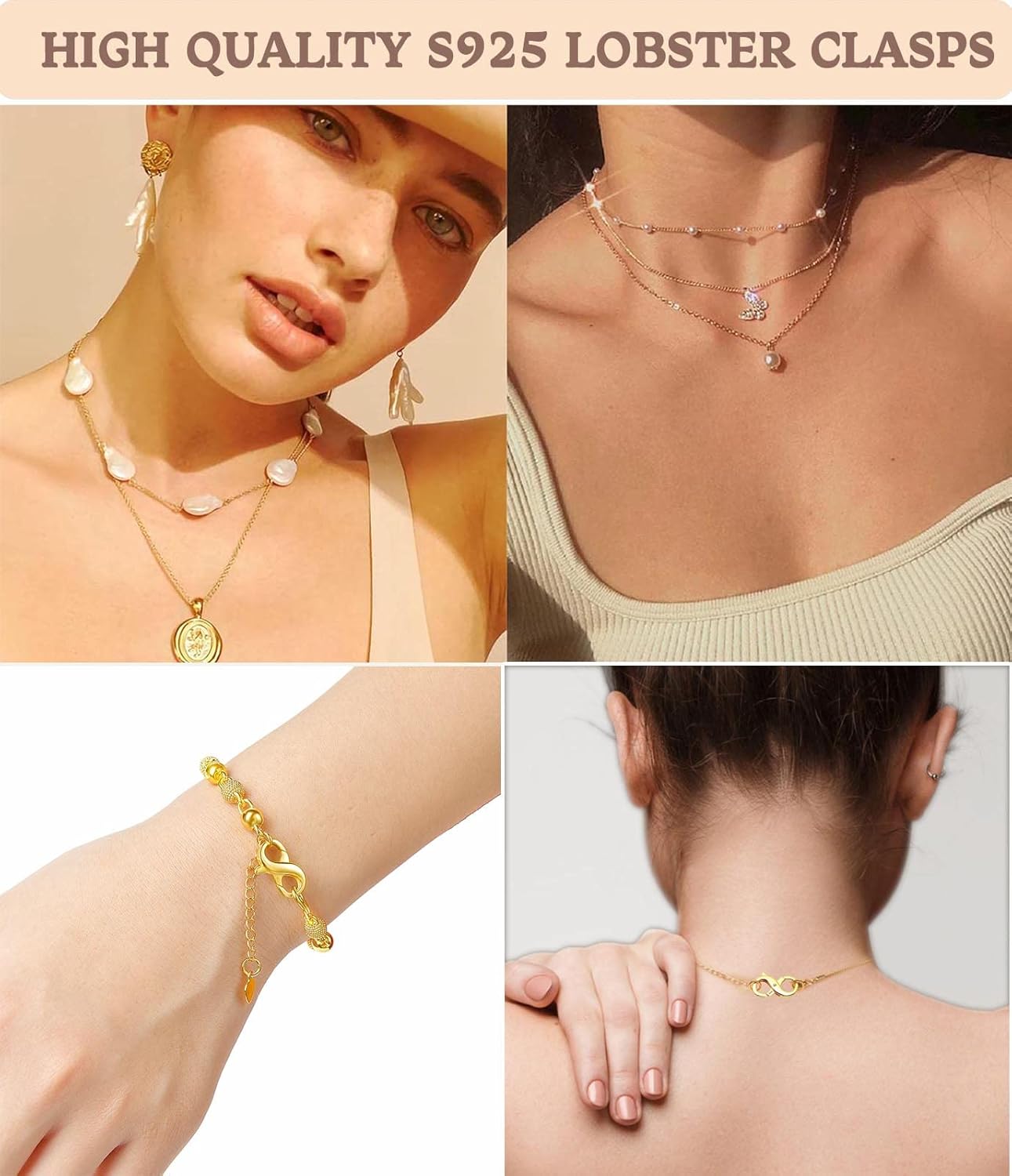 Dailyacc S925 Double Opening Lobster Clasp Sterling Silver and Gold Necklace Bracelet Extender Clasps and Closures for DIY Jewelry - Image 6