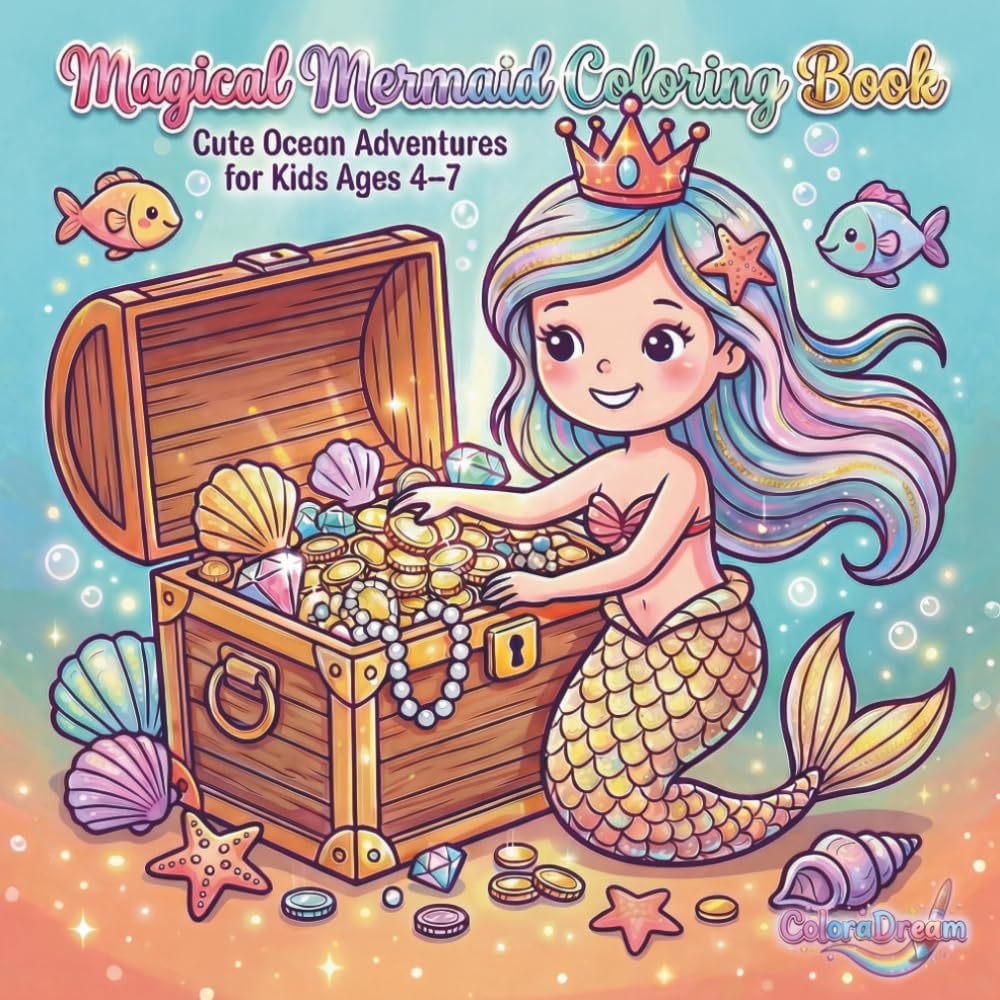 Magical Mermaid Coloring Book: Cute Ocean Adventures for Kids Ages 4-7