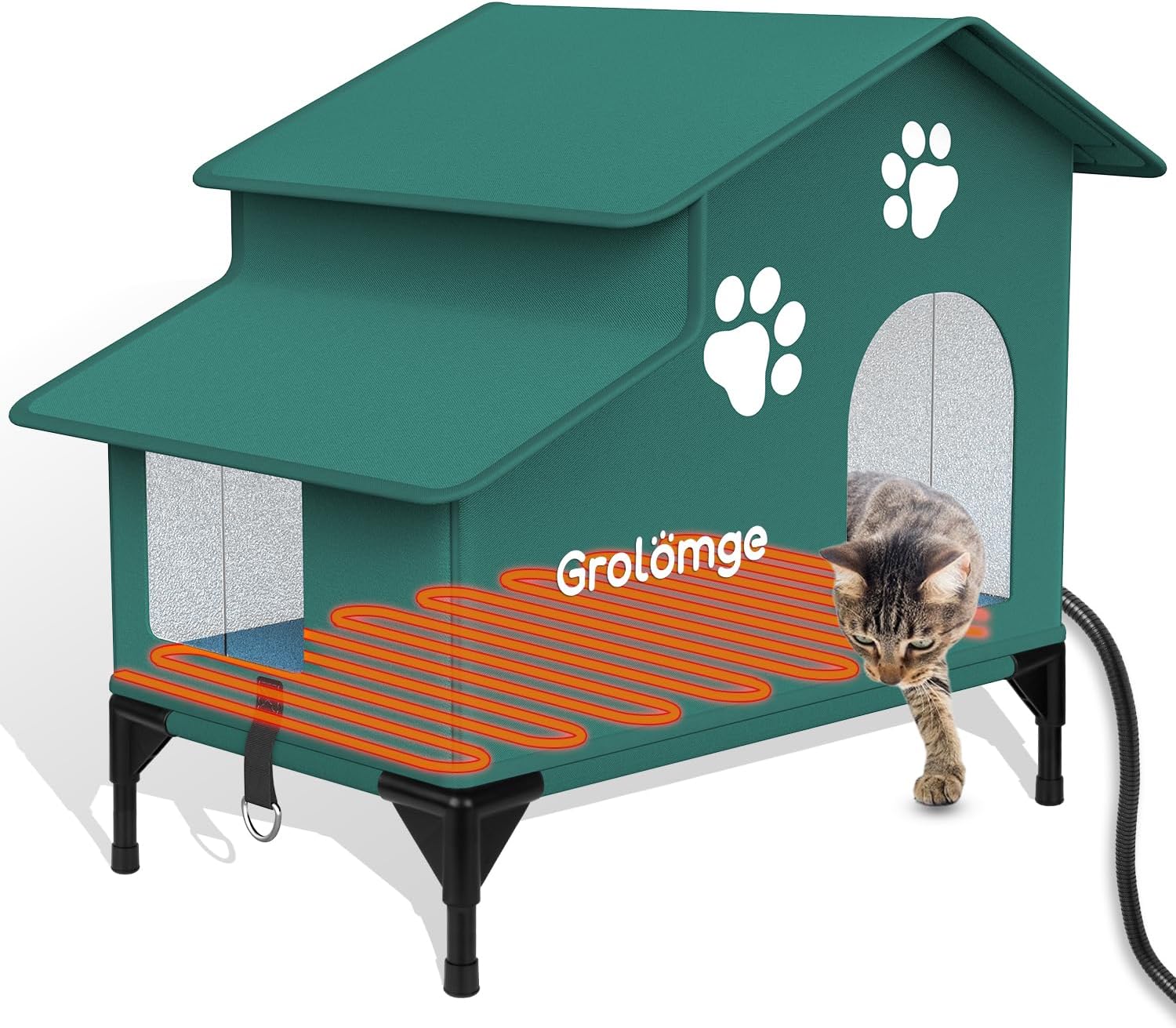 Heated Cat House for Outdoor Cats, 100 Waterproof & Fully