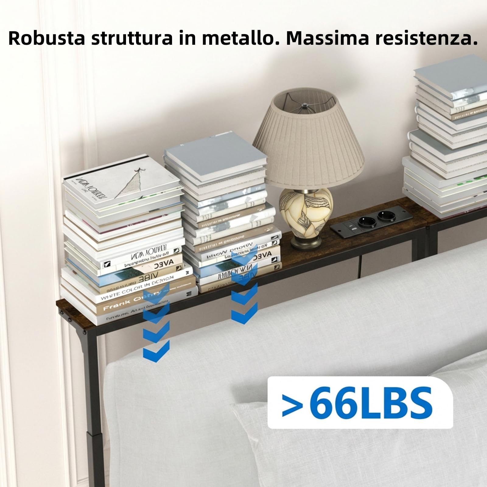 2er Set Konsolentisch schmal mit Steckdose, 8-stufig Höhenverstellbar Sofa Tisch (100x15cm), Schmaler Konsolentisch hinter dem Sofa, Console Table mit USB & Type-C, Couch Regal für Wohnzimmer