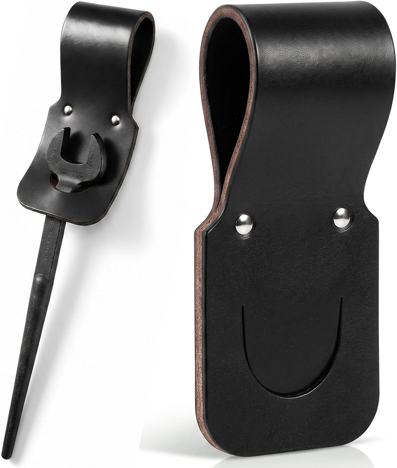 Beeveer Single Spud Wrench Holder, Fits Belts up to 3" Wide, Durable 5mm Thick Genuine Leather/Vegetable Tanned Leather Tool Holder Holster for Spud Wrench, Hammer, and Other Tools, Black
