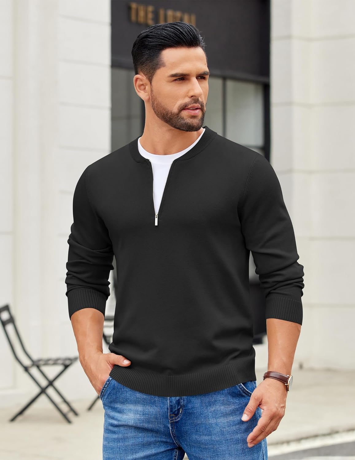 COOFANDY Men's Quarter Zip Pullover Slim Fit Dress Sweaters Lightweight Mock Neck Knit Sweater - Image 2