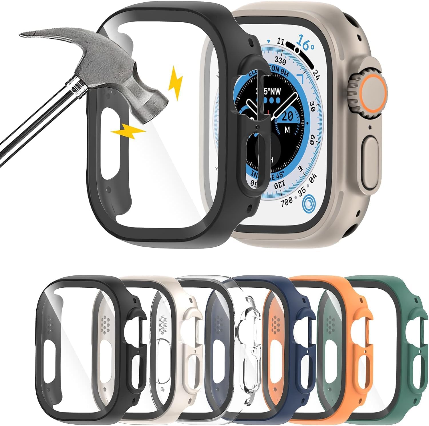 6 Pack Case with Tempered Glass Screen Protector for Apple Watch Ultra 3/Ultra 2/Ultra 49mm, Scratch Resistant Full Protective Cover for iWatch 49mm