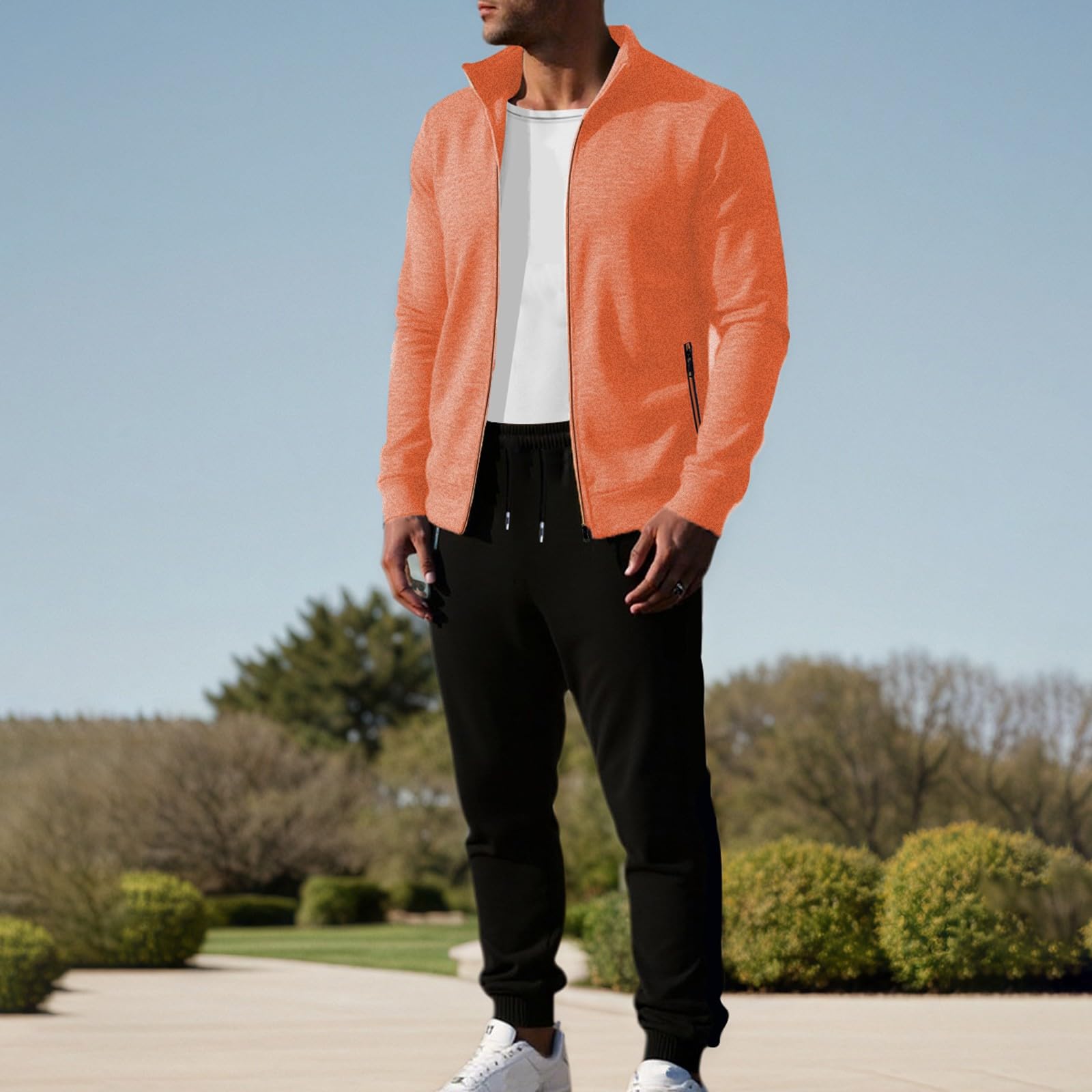 Generisch Tuta da uomo per il tempo libero, tuta da jogging, lunga da uomo, in cotone, per lo sport, a maniche lunghe, invernale, con cappuccio e pantaloni da jogging con tasca casual, con zip