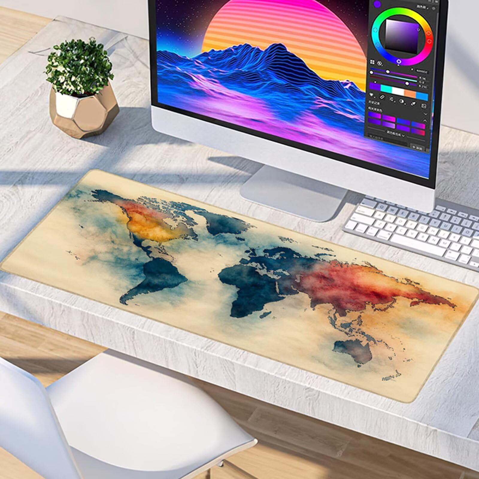 Tappetino Mouse XXL Mappa Del Mondo, Tappetino Mouse 1600x800x3mm, Mousepad Gaming con Bordi Cuciti, Sottomano Scrivania Grande, Accessori Gaming, Accessori Scrivania, per Gamer Ufficio PC, Blu 0-3577